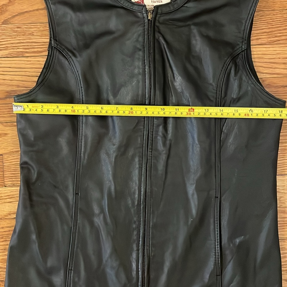 Artesanias En Ceuro Y Gamuza Mexican Leather Vest Black Full Zip‎ Fitted Small - Picture 11 of 12
